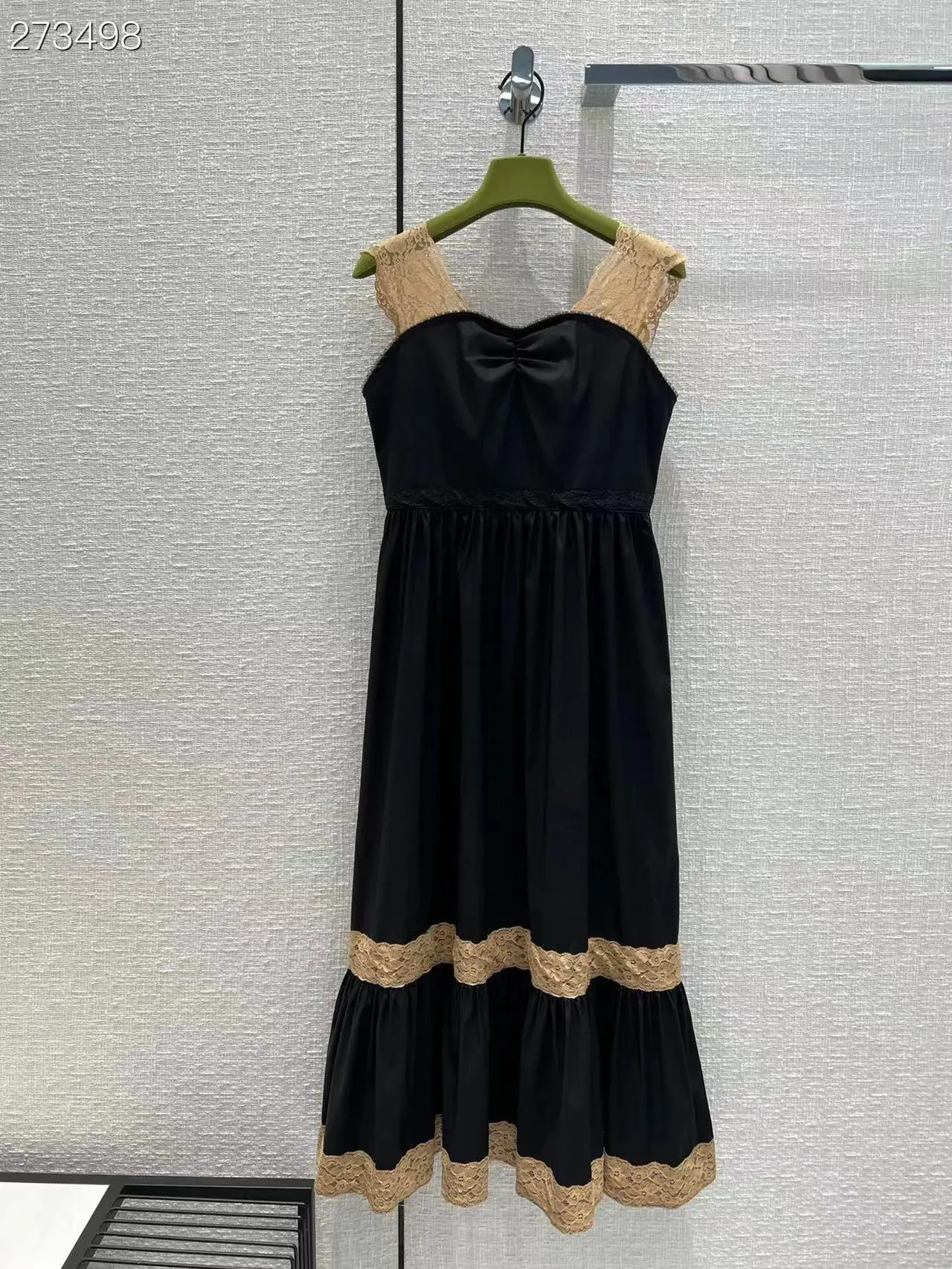 

Fyion 2022 Women Summer Runway High Quality Cotton Spaghetti Strap Long Dress Sexy Party Lace Patchwork Dresses