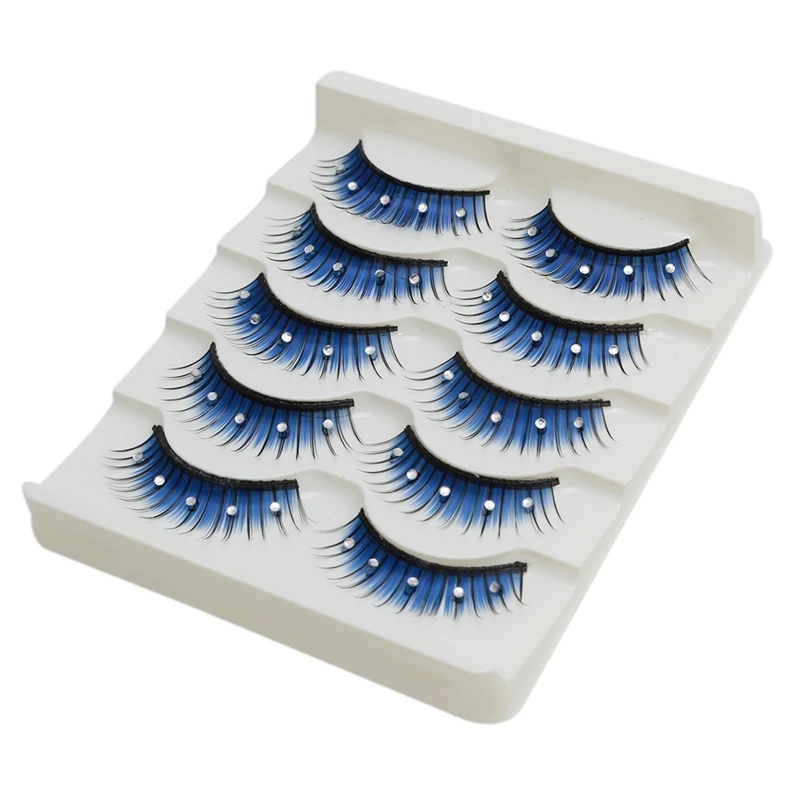 

New Five Pairs False Eyelashes Stage Model Blue False Eyelashes Delicate Charming Fashion Diamond High Quality False Eyelashes