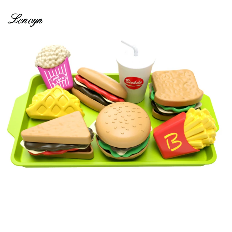 

Wholesale children's play house toy mini hamburger fries western food kitchen set simulation food toy model