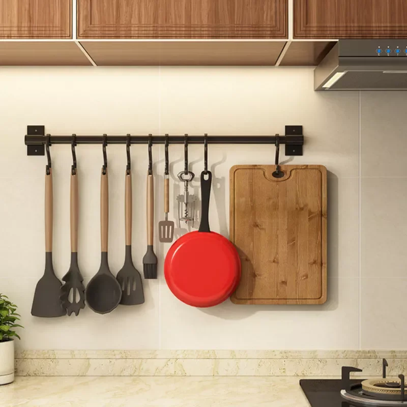 

120cm Hardware Organizer Kitchen Hanger Punched Wall Mounted Utensil Aluminum Pan Rack Storage Holder Bar Pot Cabinet Shelf