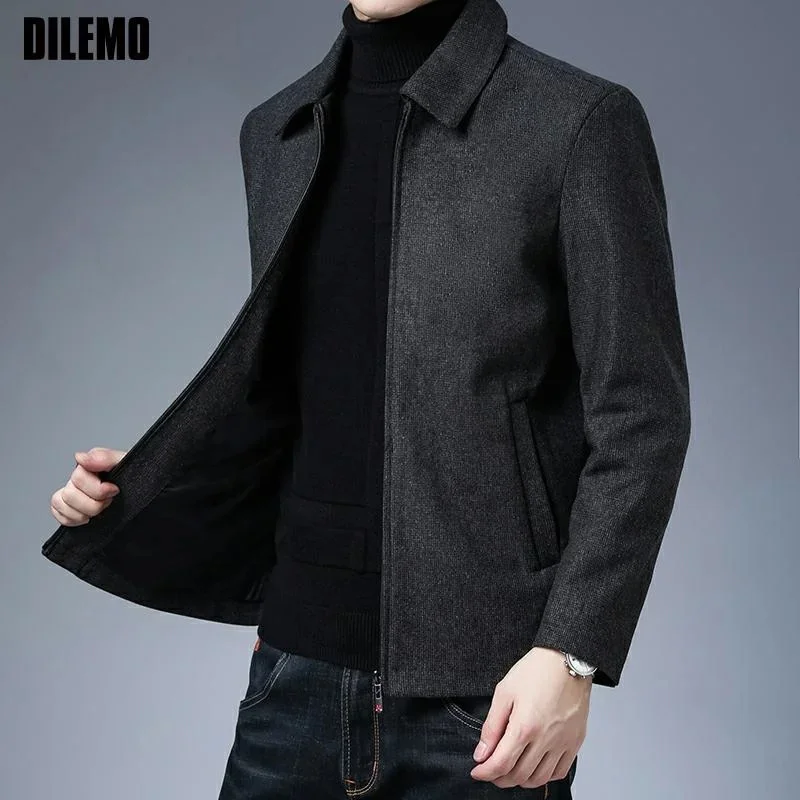 

DILEMO Mens Coat Stuff Jackets New Brand Casual Fashion Lapel Autumn Winter 2023 Men Clothing Fashion Solid High Quality Classic