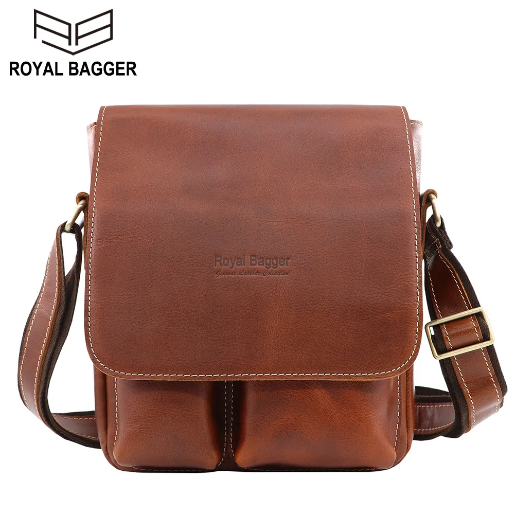 Royal Bagger Shoulder Bag for Man Messenger Sling Bags Men Real Genuine Cow Leather Retro Fashion Crossbody Pockets Business