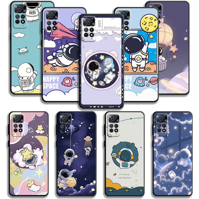 Чехол для Xiaomi Redmi Note 11T 11S 11 10 8 Pro 9 9S 9T 8T для Mi 10 8 9A 9C 10C K50, мультяшный астронавт, планета, звезда, луна, яркий