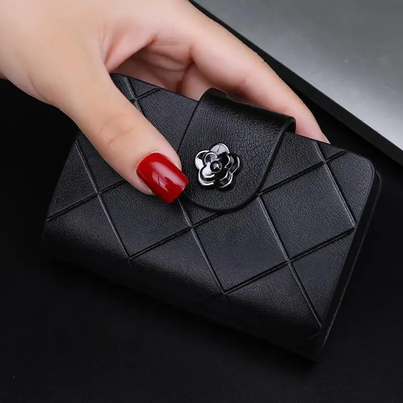 

Women's Card Holder Natural Cowhide Elegant Plaid Flower High Capacity Thin Bank Card Credit Card Business Card Bag Wholesale