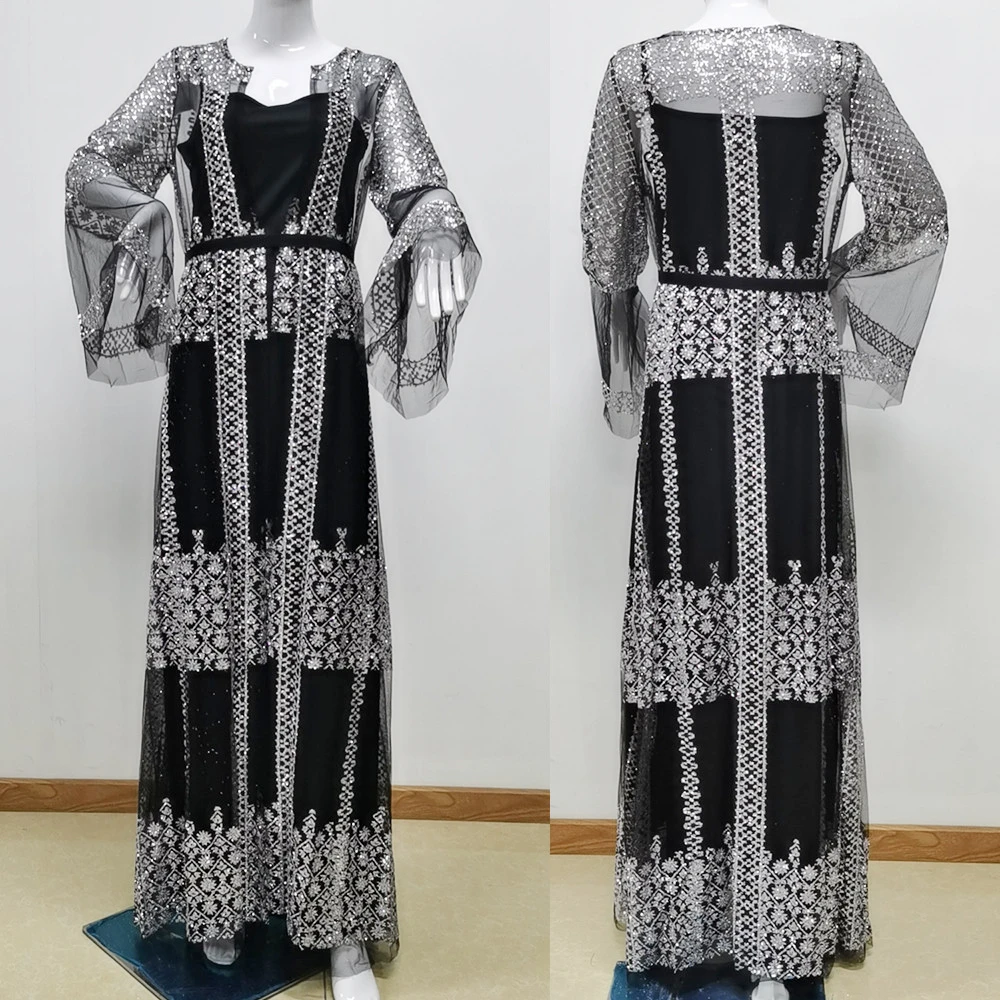 

Женское платье макси с сетчатым верхом, летнее платье с расклешенными рукавами для танцев и выпускного вечера в африканском стиле