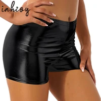 women metallic shorts mid waisted sexy shiny mid waistedwaist rave party clubwear pole dancing booty shorts workout underpants
