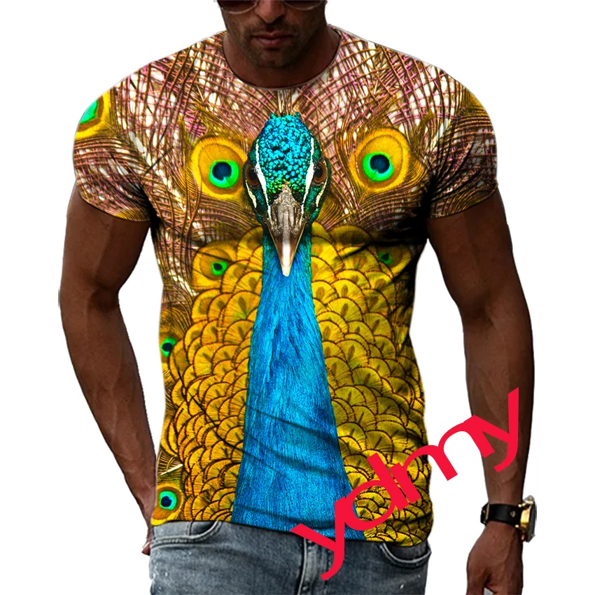 

Tide Fashion Summer Peacock Picture Men's T-shirt Casual Print Tees Hip Hop Personality Round Neck Short Sleev Quick Drying Tops