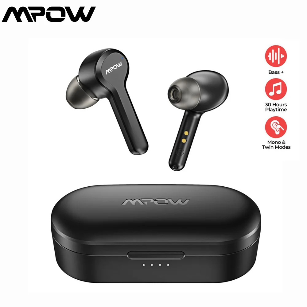 

MPOW M9 True Wireless Earbuds 200 hours Standby IPX7 Waterproof Bluetooth 5.0 Punchy Bass Earphones w/ Charging Case Mic