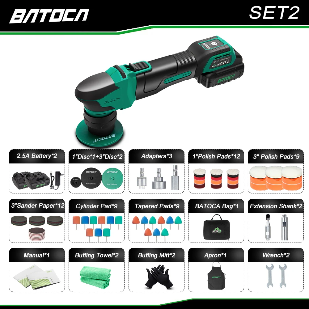 

BATOCA S4 Беспроводной автомобильный полировщик Мини-нано-бесщеточный двойного действия 3/12 мм орбитальный беспроводной полировальный станок комплект