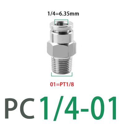 Пневматическая муфта для компрессора из нержавеющей стали PC 304, 1/4, 5/16, 3/8, 1/2 дюйма, шланг для трубы 6,35, 9,53 мм, мужской PT1/8 1/4, 3/8