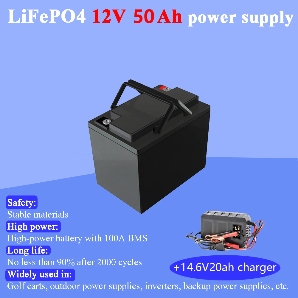 

Land Voyager 12V 50Ah Deep Cycle LiFePO4 Rechargeable Battery Pack 12.8V 50Ah Life Cycles 4000 with 100A BMS 14.6V10A charger