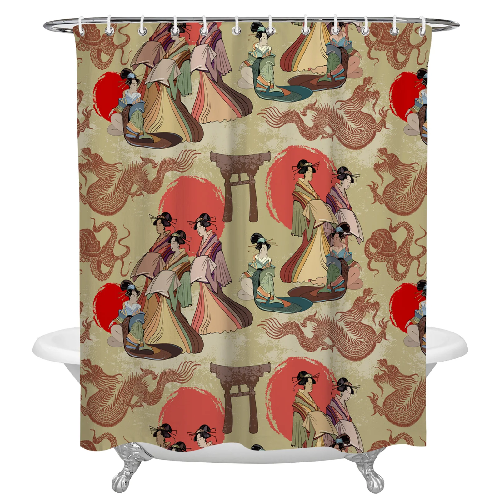 

Geisha Pattern Shower Curtain Waterproof Polyester Bath Curtain Home Decoration Bathroom Accessory Curtain