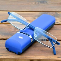 up half rim alloy blue frame portable spectacles multi coated lenses fashion reading glasses 0 75 to 4 with case