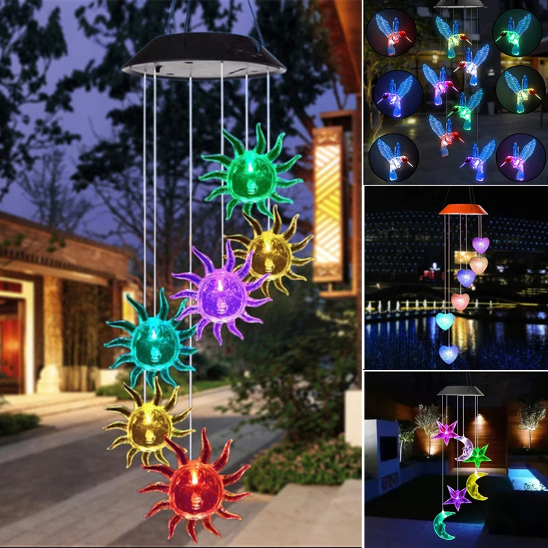 Solar Light Outdoor Powered LED Wind Chime IP65 Butterfly Hummingbird Lawn Lamp For Garden Decor Solar Garden Light Outdoor