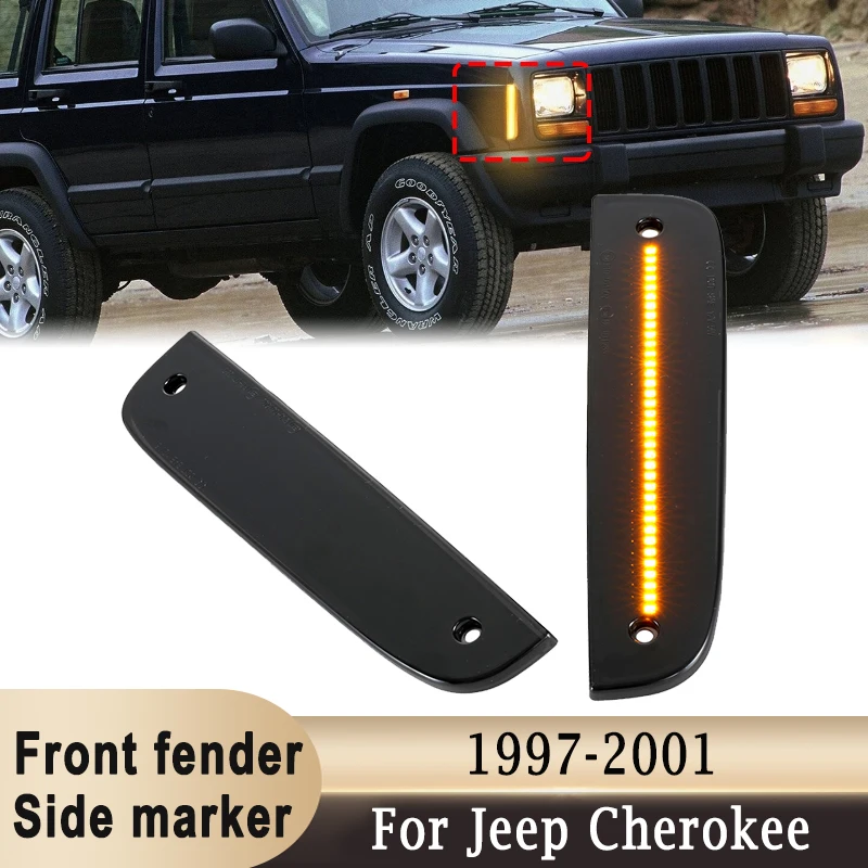 

LED Side Marker Lights for Jeep Cherokee 1997-2001 Front Wheel Fender Parking Signal Lamp DOT SAE Replace 55055146; 55055147