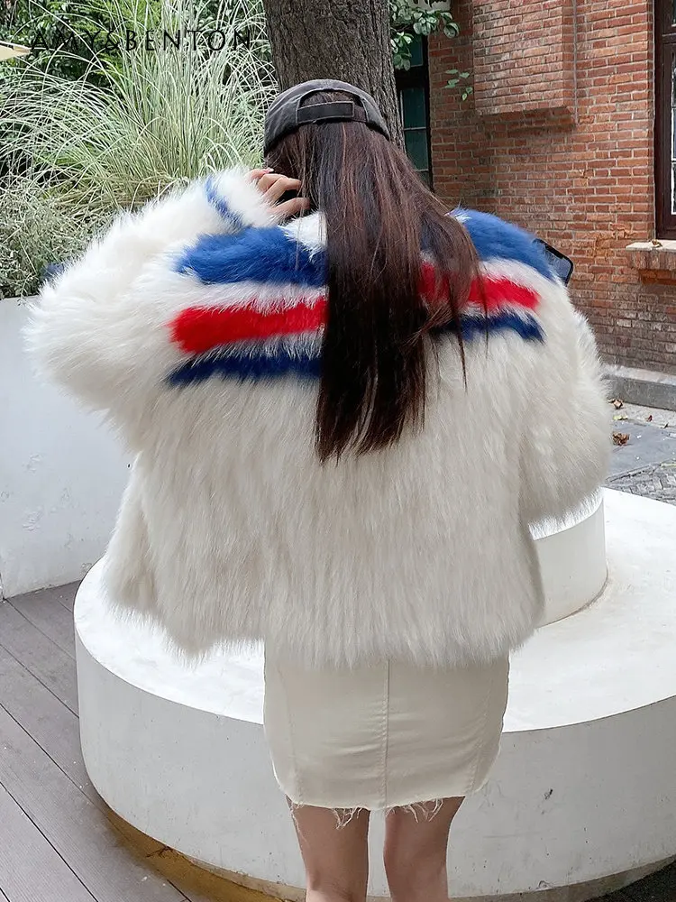 Autumn and Winter New Wool Woven Fur Coat for Female Contrast Color Fashion Wool Coat Ladies High Brand Wool Jackets Women