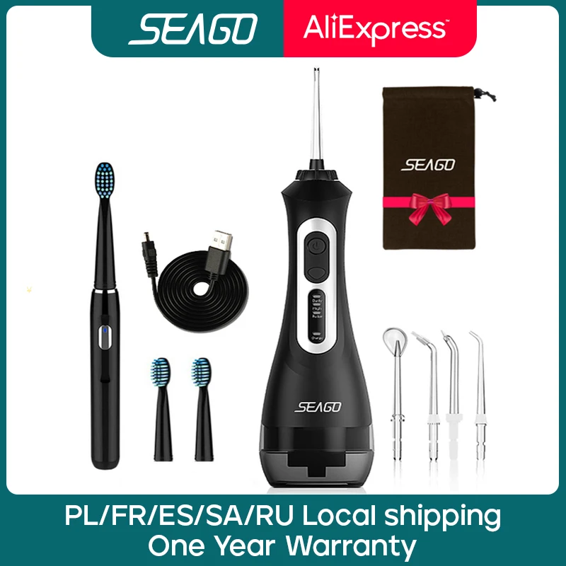 Seago Rechargeable Electric Toothbrush with Water Flosser Adults Sonic Tooth Brush Oral Dental Irrigator White BlackHome Gift