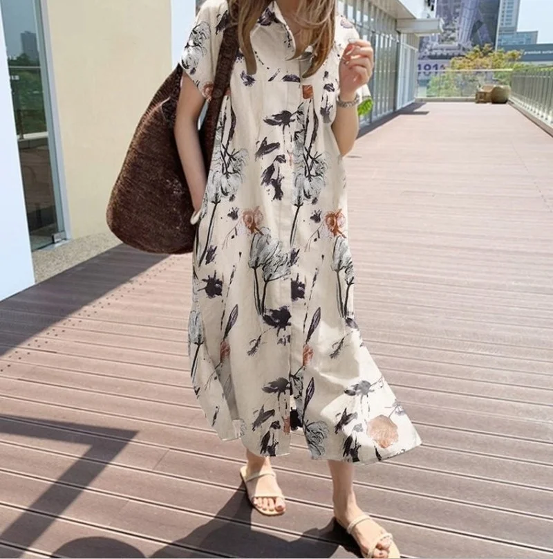 

Женское платье-кардиган с принтом, Свободное длинное платье с поясом в Корейском стиле, Новинка лета 2022