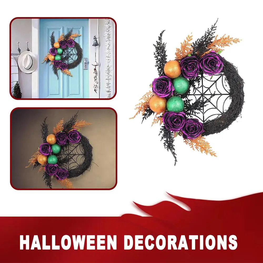 

New Halloween Wreath For Front Door Christmas Garland Black Bat Rattan Wreath Halloween Decorations For Home Party Props B2T2
