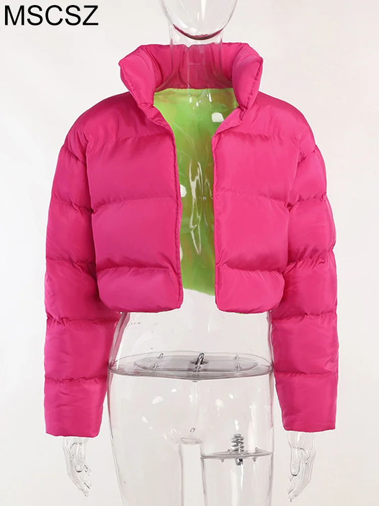 Winter Puffer Jacket Women 2022 Fashion Warm Parka Zip Up Cropped Quilted Jacket Coat Y2K Streetwear barbiecore
