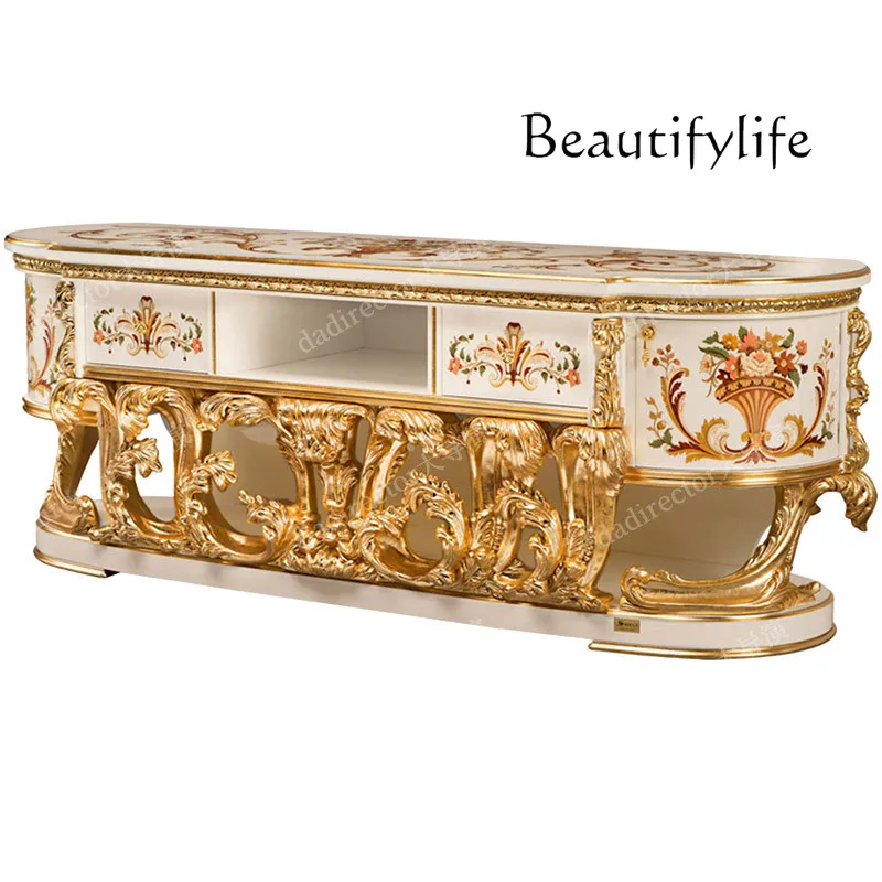 Роскошный шкаф для телевизора из цельного дерева французская гостиная золотая