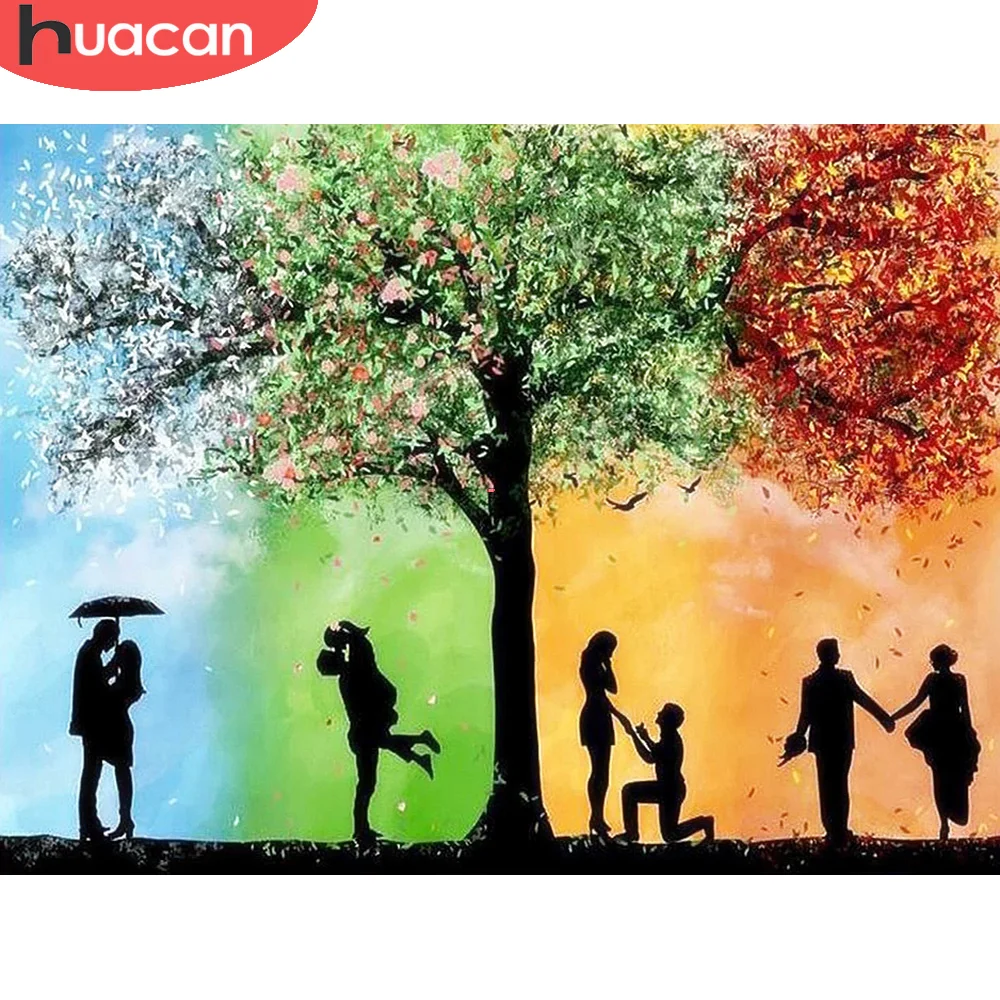 

Алмазная 5D картина HUACAN «сделай сам» с деревом, пейзажем, алмазная вышивка Love Couple Стразы для мозаики, украшение для дома