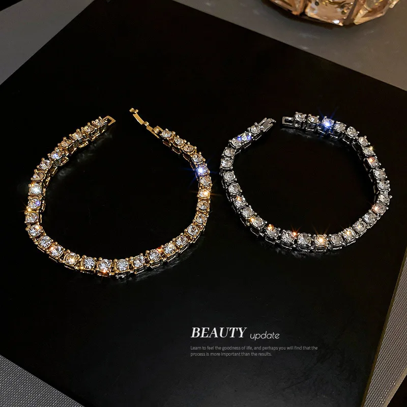 

Minar Sweet Cool Shiny Rhinestones Bling Bling Bracelet for Women Gold Silver Color Alloy Chunky Charm Bracelets Accessories