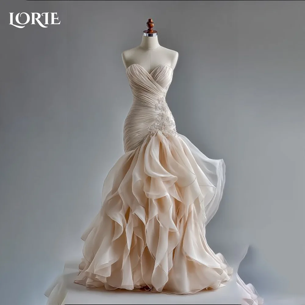 Фото Кружевное розовое вечернее платье LORIE с плиссировкой, открытой спиной и рюшами, блестящее платье для выпускного вечера, на заказ. №1