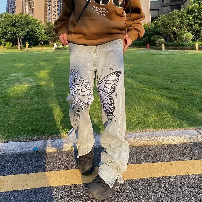 Y2K Embroidery Wide Leg Jeans Men Straight Washed Harajuku Hip Hop Loose Denim Trousers Streetwear 2023 Spring Casual Jean Pant