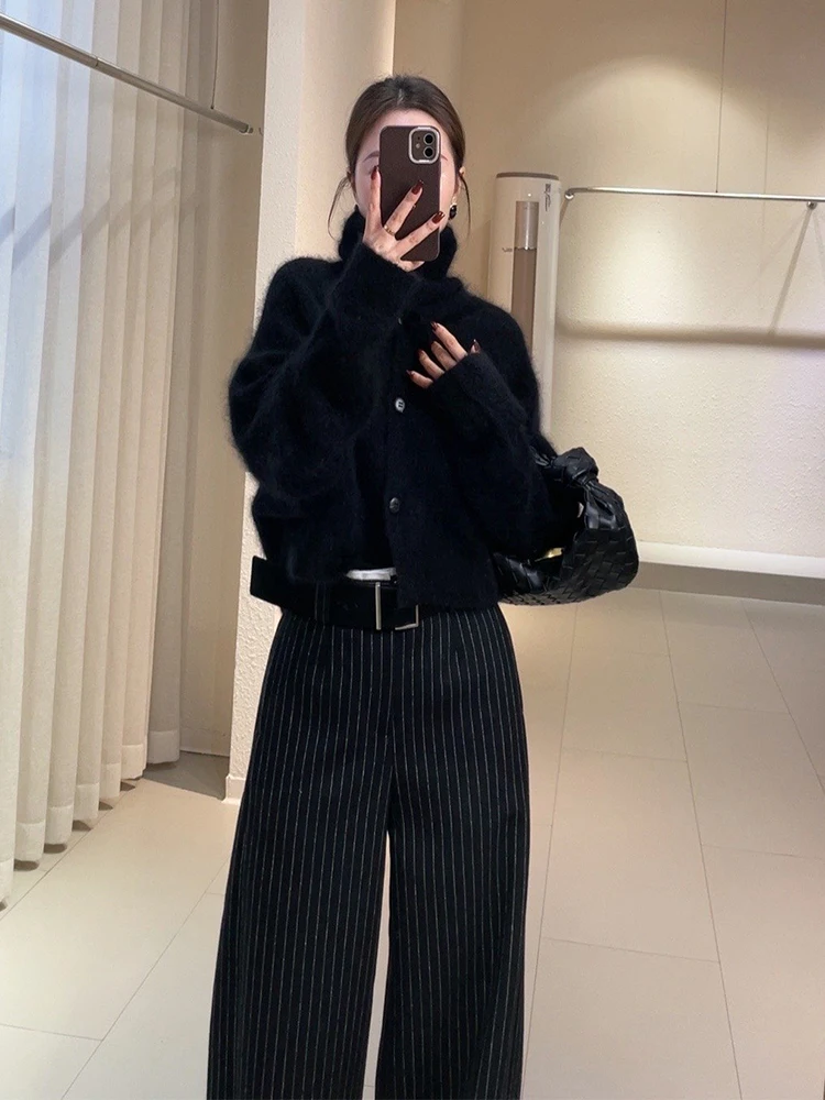 Plus Size Winter Korean Series Chic High end European Goods Western Sle Unique Small Super Nice Black Mohair Knit sweater |