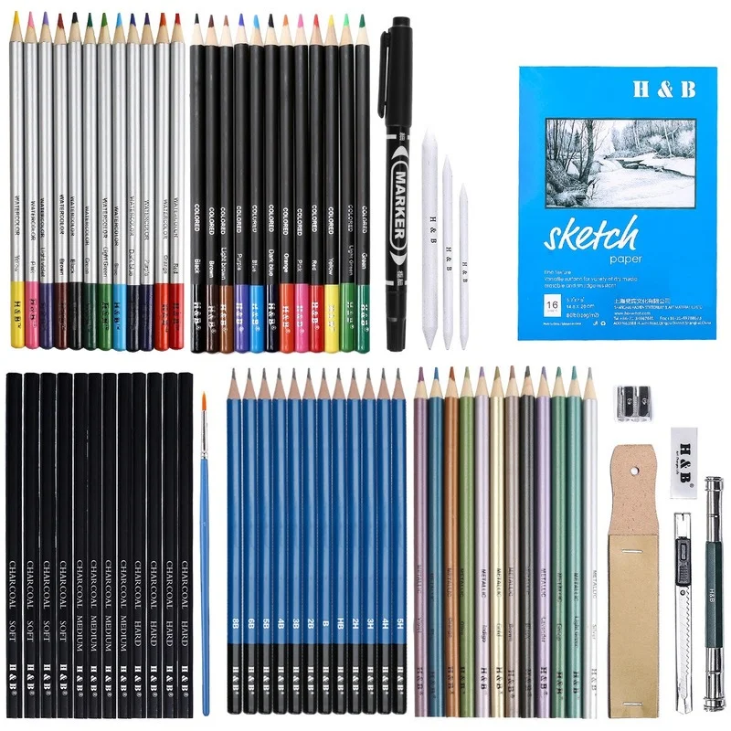 

Professional Sketch Pencil Set 71PCS Drawing Kit Charcoal Oil Colored Pencils For Students Painting Art Supplies