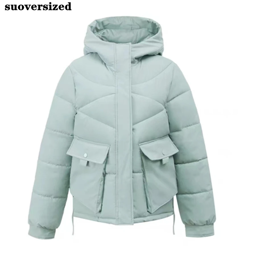 Winter Hooded Loose Solid Oversized 3XL Jacket Women Parkas Warm Thick Cotton Padded Coat Fluffy Snow Wear Korean Outwear 2022