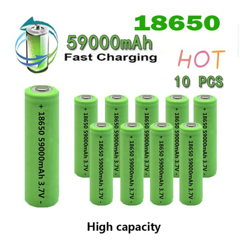 

1-10 PCS 18650 3.7V 59000mAh High-capacity Lithium Ion Rechargeable Battery for Charging Counter Lamp Flashlight Drop Shipping