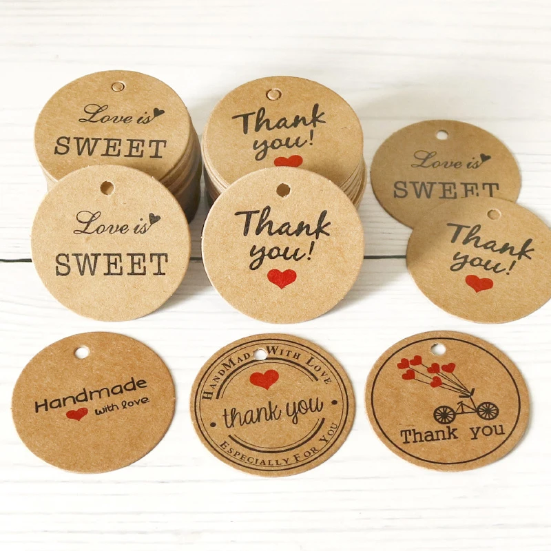 

100Pcs/Lot Thank You Kraft Paper Round Tags Handmade Gift Bag Labels Wedding Birthday Baby Shower Party Decorations DIY Crafts