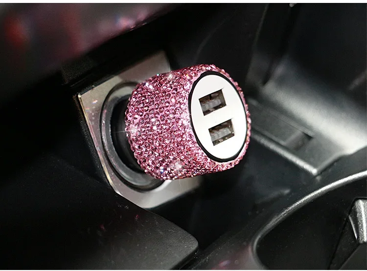 

Автомобильное зарядное устройство с двумя USB-портами Bling ручной работы стразы Crystal, Автомобильные украшения, автомобильное зарядное устройство для телефона с быстрой зарядкой для женщин