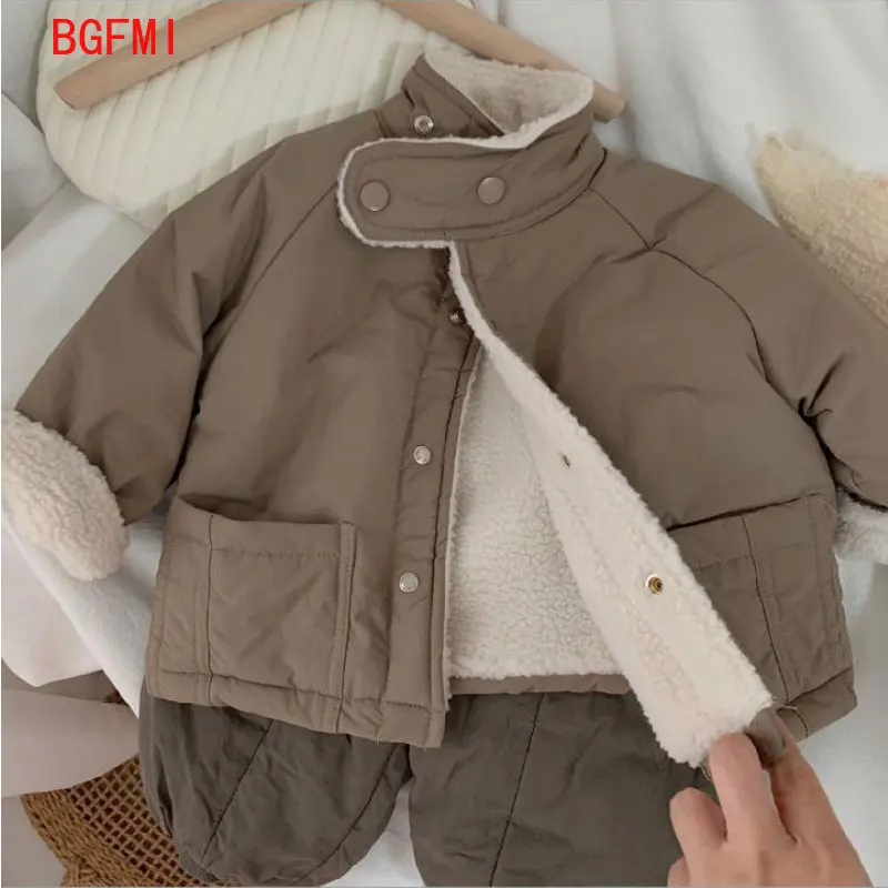 

2022 korean Baby Boy Winter coat for kids Outerwear Girls' padded plus velvet jackets Toddler children's clothing 1-5Y