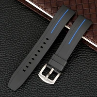 20mm 22mm 2022 hot selling 1 pcs advanced sense vintage bule smooth curved silicone strap replacement needle buckle watchband