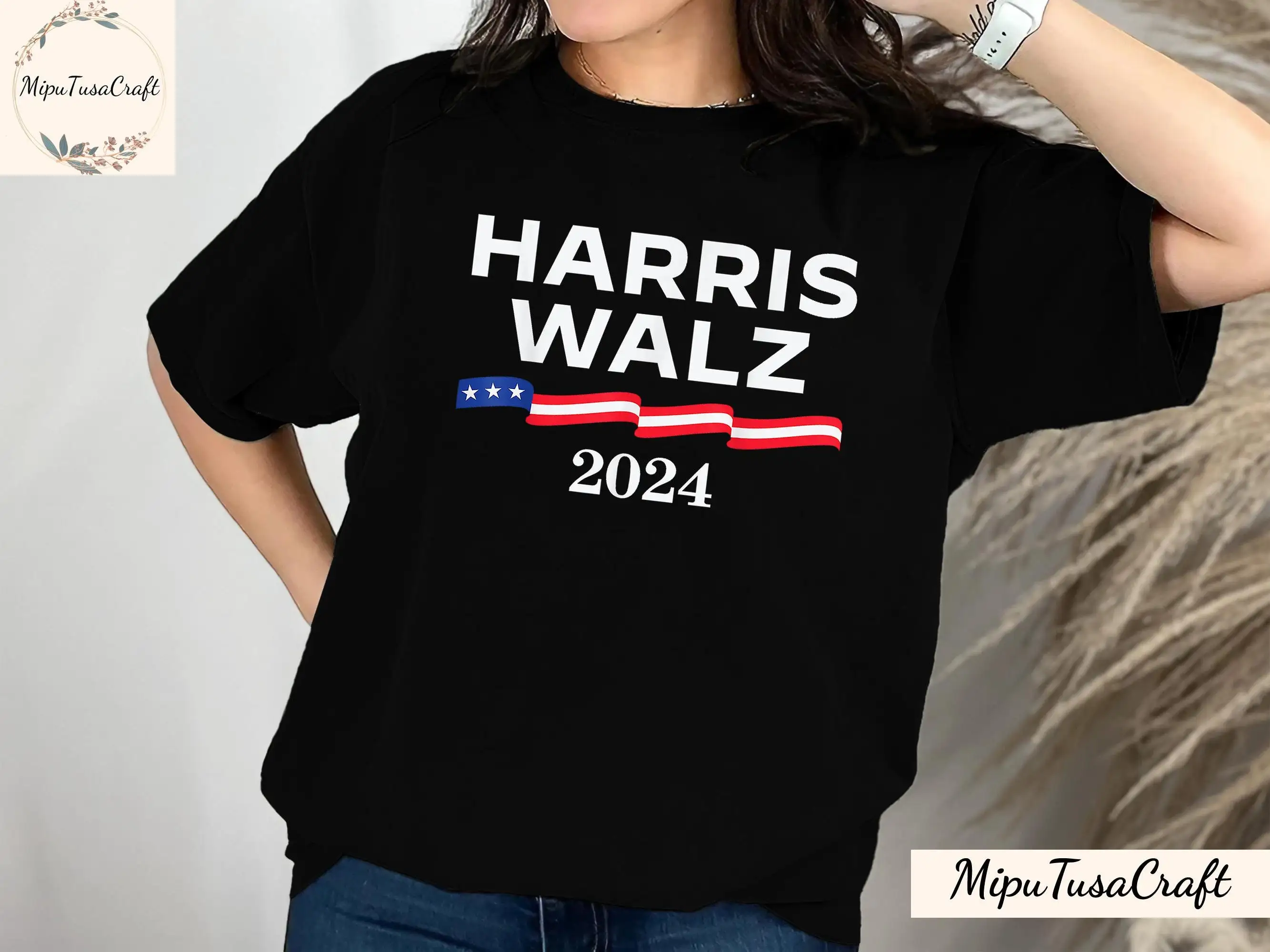 Футболка Harris Walz 2024 Kamala Tim Democrat Vote Blue Liberal Feminist