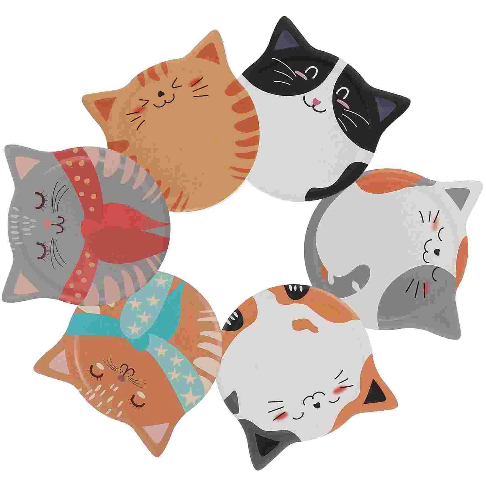 

6 Pcs Coffee Coasters Cat Ceramic Coasters Coffee Decor Cat Cup Pad Desk Decoration Coasters Non-slip Cat Absorbent Coaster