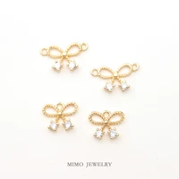 mimo jewelry copper plated genuine gold micro inlaid zircon hollow out double hanging single hanging bow pendant diy accessories