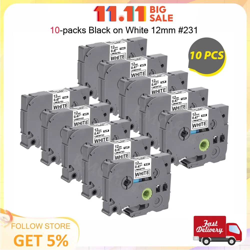 10 упаковок для ленты изготовления этикеток Brother 12 мм лента tze231 принтера Ptouch PTE110