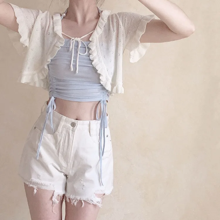 Женский трикотажный кардиган с коротким рукавом