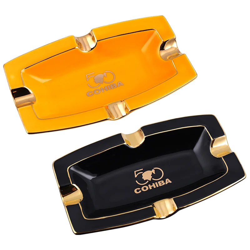COHIBA Cigar Ashtray Ceramic Material Rectangular Four-slot European-style Exquisite Ashtray Gift Box