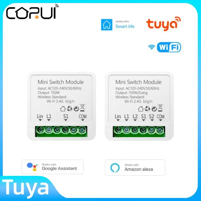 

Умный Wi-Fi переключатель CORUI Tuya, 1/2 клавиш, модуль переключателя «сделай сам» без нулевого провода, требуется таймер, расписание для SmartLife Alexa Google Home