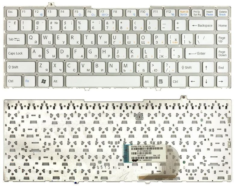 Клавиатура для Sony Vaio VGN-FW290NAB белая без рамки