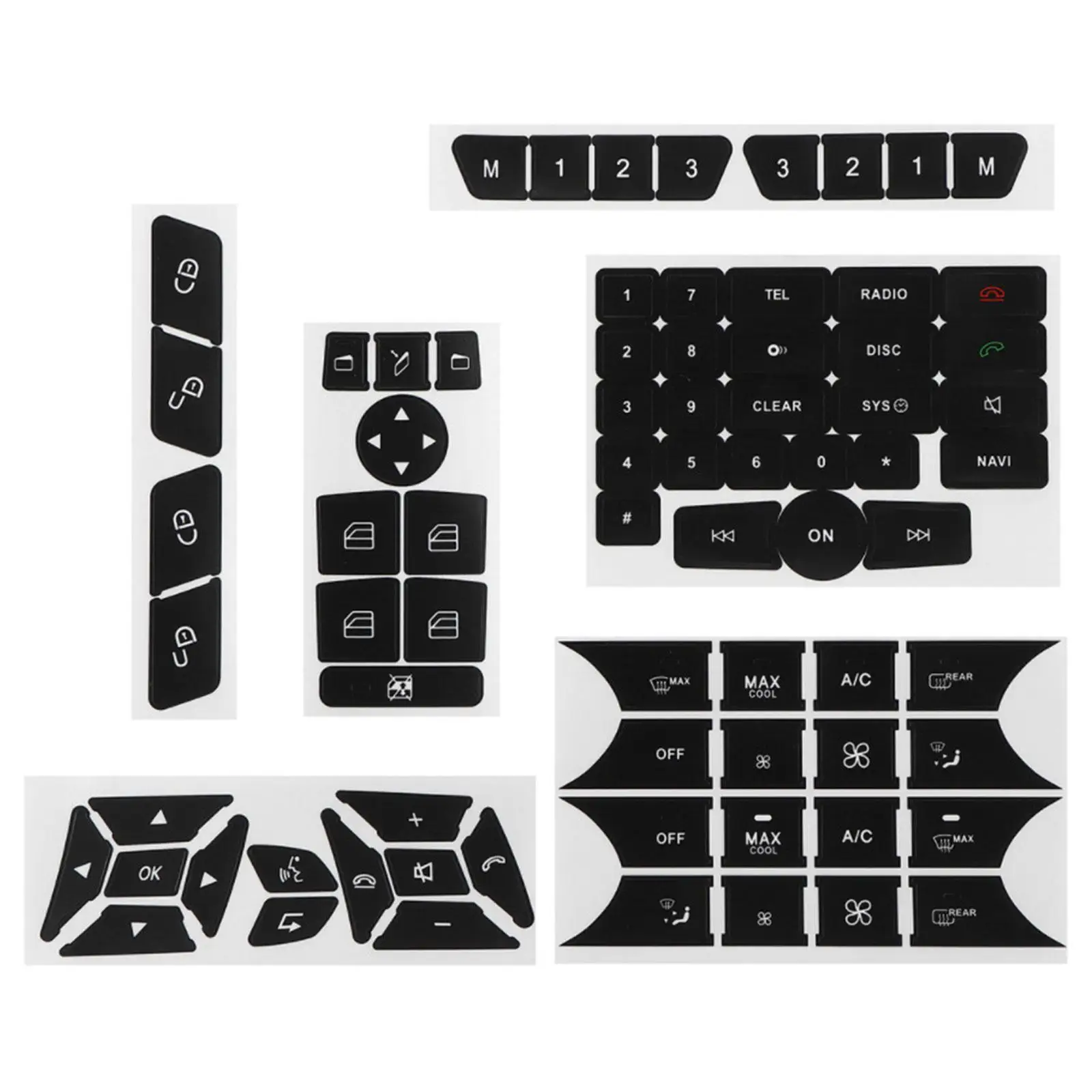 

For Mercedes 2007-14 Steering Wheel AC Window Button Repair Decals Sticker Headlight Climate Switch Car Button Repair Decal