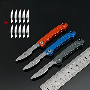 Outdoor Small Hunting Knife with 10 Blade Portable Survival Fishing Knife High Carbon Steel Camping Folding Knife