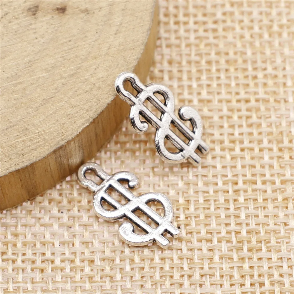 40Pcs 9x17mm Antique Silver Color USD Symbol Charms Pendant Designer Charms Fit Jewelry Making DIY Jewelry Accessories Wholesale