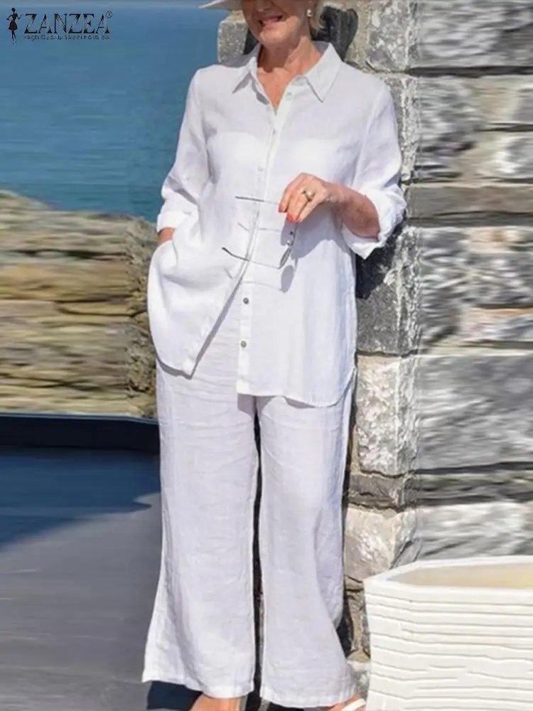 

Women Two Piece Matching Sets ZANZEA Casual Loose Long Sleeve Top and Long Pant Outfits Holiday 2022 Autumn 2pcs Trouser Suits