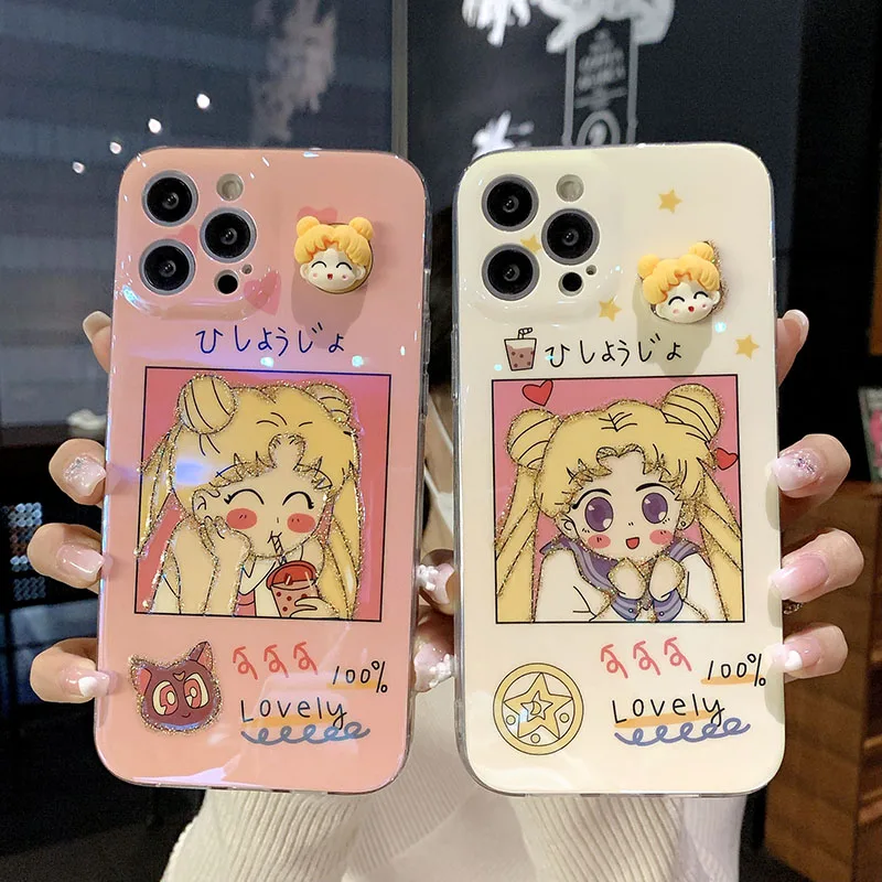 

Bandai Sailor Moon Japan Anime Glitter Phone Case for iPhone 11 12 13 Pro Max 8 7 6 6S Plus X 5 SE 2020 XR XS Cover